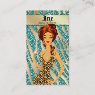 Carte De Visite Léopard turquoise beige de zèbre rouge de diamants