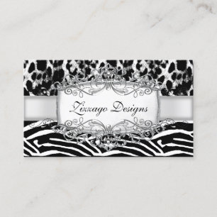 Carte De Visite Leopard Zebra Silver Black White Stripe 2