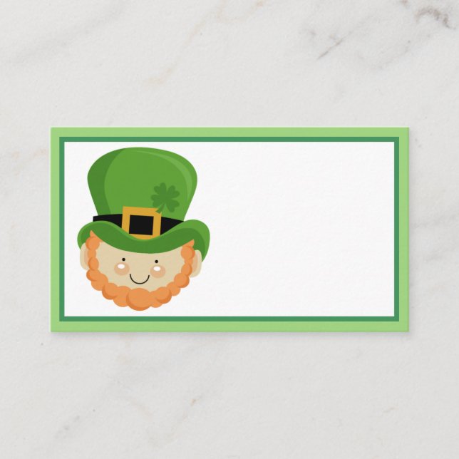 Carte De Visite Leprechaun irlandais avec quatre casquettes de trè (Devant)
