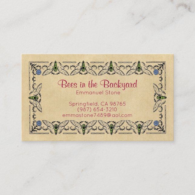 Carte De Visite Les abeilles dans le Jardin Sepia de l'apiculteur (Devant)