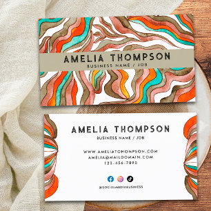 Carte De Visite les années 70 Boho Super Retro Orange Abstrait Wav