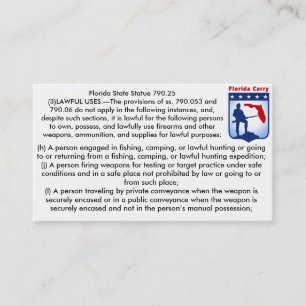 Carte De Visite Les armes à feu de la Floride ouvertes portent des