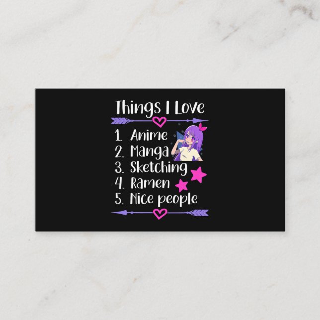 Carte De Visite Les choses que j'aime Anime Manga Sketching Ramen  (Devant)