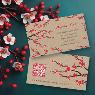 Carte De Visite Les fleurs rouges du Sakura fleurissent les cerisi