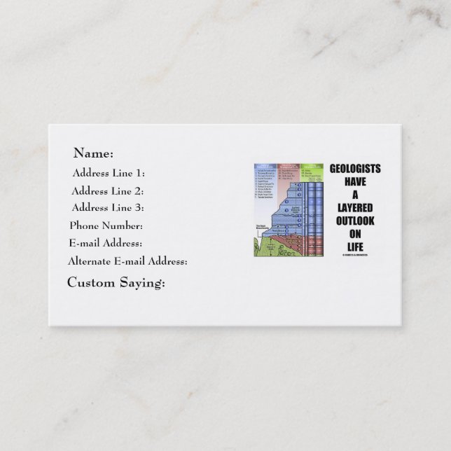 Carte De Visite Les géologues ont des perspectives posées la vie (Devant)