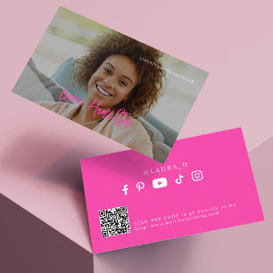 Carte De Visite Les médias sociaux influencent photo qr code rose