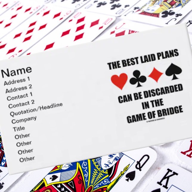 Carte De Visite Les Meilleurs Plans Peuvent Être Rejetés Dans Brid (Introduce yourself with a dose of bridge humor with these customizable bridge saying biz cards.)