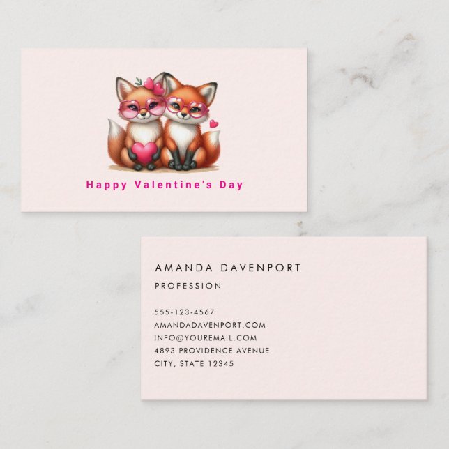 Carte De Visite Les mignons renards orange en amour Saint-Valentin (Devant / Derrière)