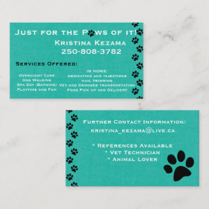 Carte De Visite Les soins des animaux turquoises