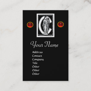 Carte De Visite LETTRE C MONOGRAMME BLANC NOIR, GEM Pearl ROUGE