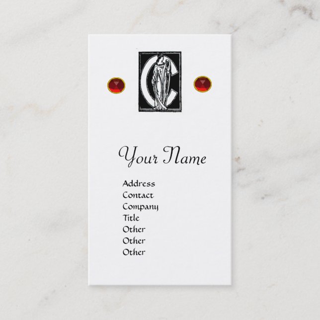 Carte De Visite LETTRE C MONOGRAMME BLANC NOIR, GEM Pearl ROUGE (Devant)
