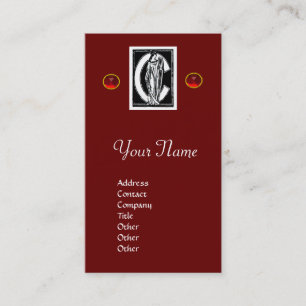 CARTE DE VISITE LETTRE C MONOGRAMME BLANC NOIR, GEMMES EN RUBY ROU