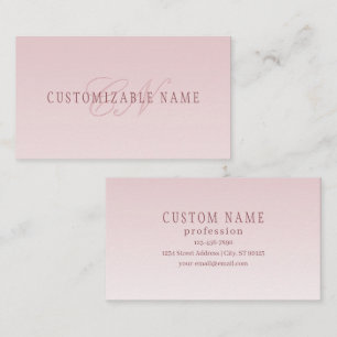 Carte De Visite Lettre Élégante & Monogramme Rose Ombré