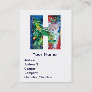 CARTE DE VISITE LETTRE H DE NOËL / PÈRE NOËL AVEC ARBRE DE NOËL