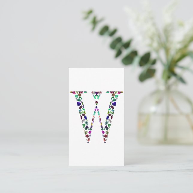 Carte De Visite Lettre initiale W Gemstone Design (Debout devant)