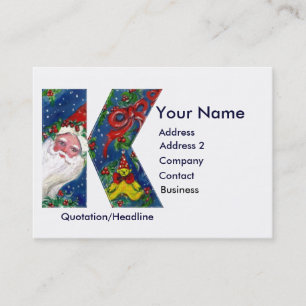 CARTE DE VISITE LETTRE K DE NOËL / SANTA CLAUS AVEC RIBBON ROUGE
