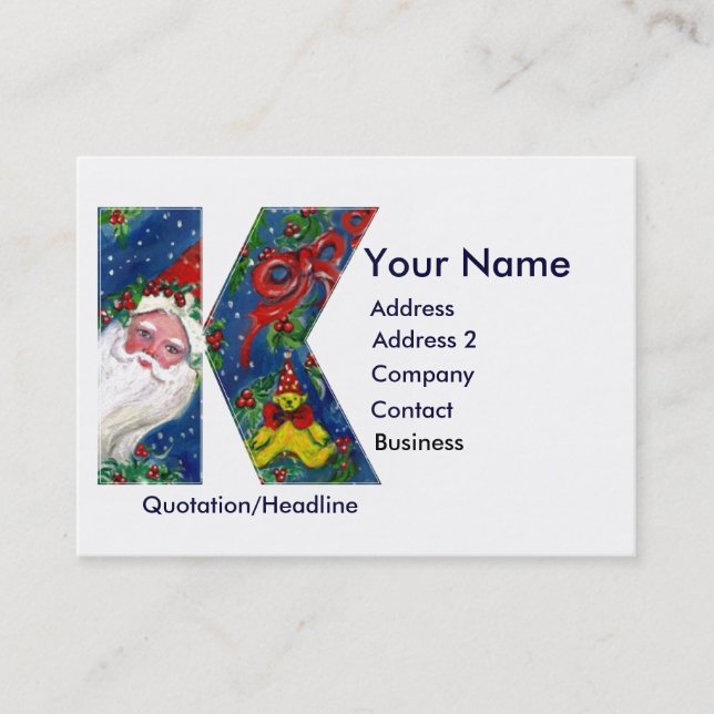 CARTE DE VISITE LETTRE K DE NOËL / SANTA CLAUS AVEC RIBBON ROUGE (Devant)