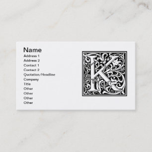 Carte De Visite Lettre K Monogramme Art Nouveau Médiéval