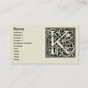 Carte De Visite Lettre K Monogramme médiéval Art Nouveau