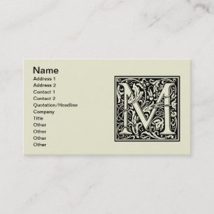 Carte De Visite Lettre M Monogramme médiéval Art Nouveau