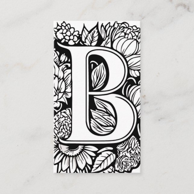 Carte De Visite Lettre monogramme B Floral noir et blanc simple (Devant)