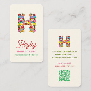 Carte De Visite Lettre monogramme H Jardin de fleurs printanières 