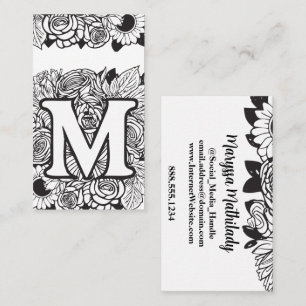 Carte De Visite Lettre monogramme M Simple Chic Floral Tournesol