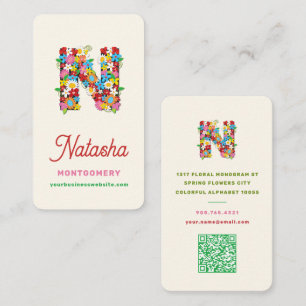 Carte De Visite Lettre monogramme N Fleurs colorées de jardin de p