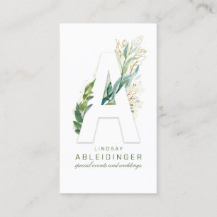 Carte De Visite Lettre Monogramme Or Verdure Feuille Élégant