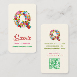 Carte De Visite Lettre monogramme Q Fleurs colorées de jardin de p