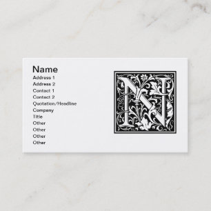 Carte De Visite Lettre N Monogramme Art Nouveau Médiéval