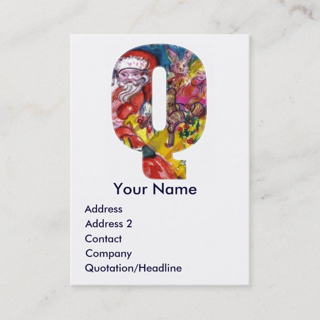 CARTE DE VISITE LETTRE Q DE NOËL / PÈRE NOËL AVEC CADEAUX MONOGRAM (Devant)