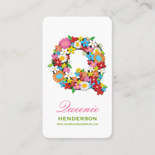 Carte De Visite Lettre Q Monogramme Fleurs Colorées de Jardin de P