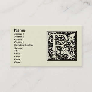 Carte De Visite Lettre R Monogramme Art Nouveau Médiéval