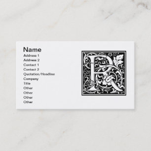 Carte De Visite Lettre R Monogramme Art Nouveau Médiéval