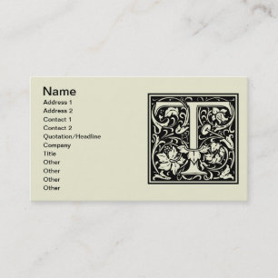 Carte De Visite Lettre T Monogramme Art Nouveau Médiéval