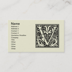 Carte De Visite Lettre V Monogramme Art Nouveau Médiéval