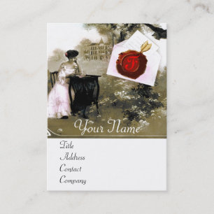 CARTE DE VISITE LETTRE VALENTINE ROMANTIQUE, MONOGRAMME DE SCEAU D