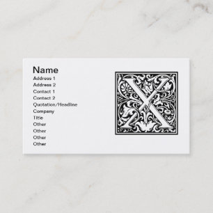 Carte De Visite Lettre X Monogramme Art Nouveau Médiéval