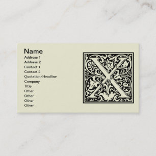 Carte De Visite Lettre X Monogramme Art Nouveau Médiéval