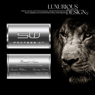 Carte De Visite Lettres 3D argent moderne et heures d'ouverture Qu