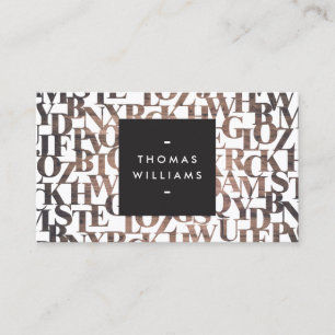 Carte De Visite Lettres Abstraites en bois Brown Auteurs, écrivain