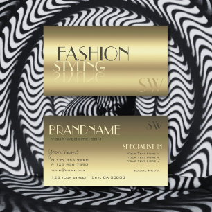 Carte De Visite Lettres de miroir luxueuses Gold Modern avec Monog