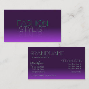 Carte De Visite Lettres élégantes en violet et miroir vert Moderne