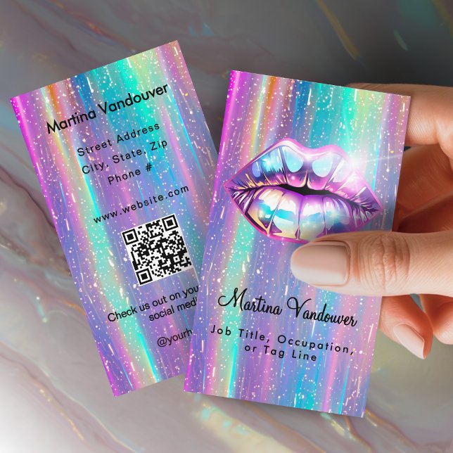 Carte De Visite Lèvres holographiques brillantes et audacieuses (Bright Bold Holographic Lips Business Card)