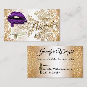 Carte De Visite Lèvres Polka pourpre et or