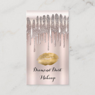Carte De Visite Lèvres Rose Doré Glacé aux Diamants Brillant Baise