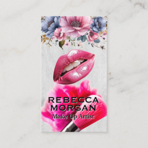 Carte De Visite Lèvres roses   Brosse maquillée et poudre