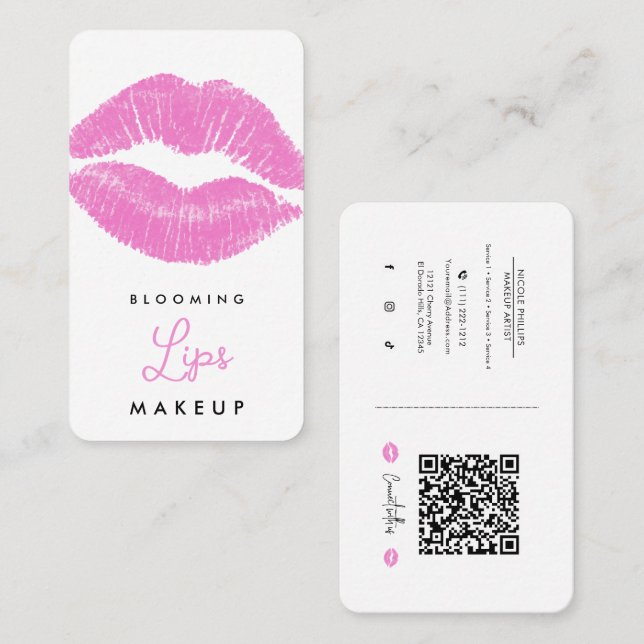 Carte De Visite Lèvres roses Lipstick Lip Stain Maquillage médias  (Devant / Derrière)