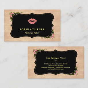 Carte De Visite Lèvres roses Rose Parties scintillant or Fleurs sa